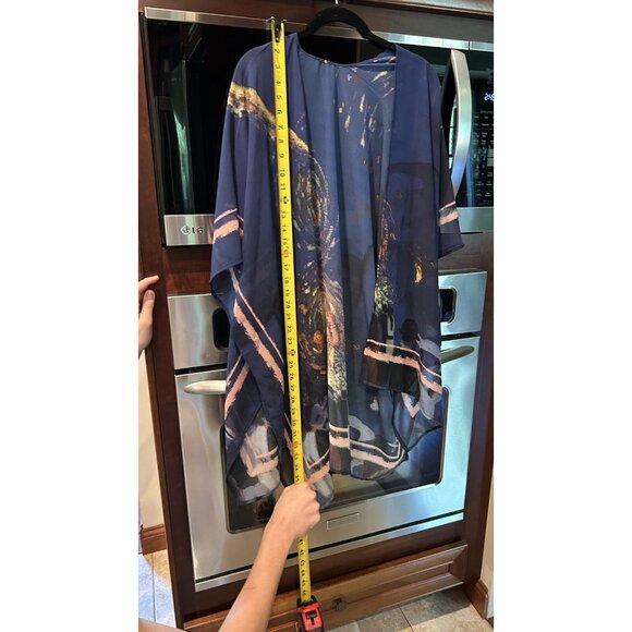 Derek Heart Long Tunic Dark Blue Sweater & Sheer Shawl ~ Size Small/ Medium - Picture 6 of 8